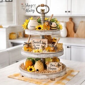 ⤵️Mini Wooden Honey Dipper set |Honey Bee Decor, Tiered Tray Bee, Bumble…